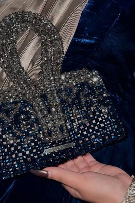 Tussya_Blue Crystals Ombre Handbag_Online_at_Aza_Fashions