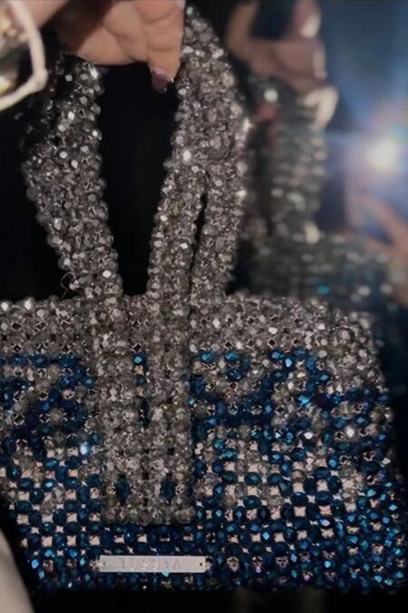 Buy_Tussya_Blue Crystals Ombre Handbag_Online_at_Aza_Fashions