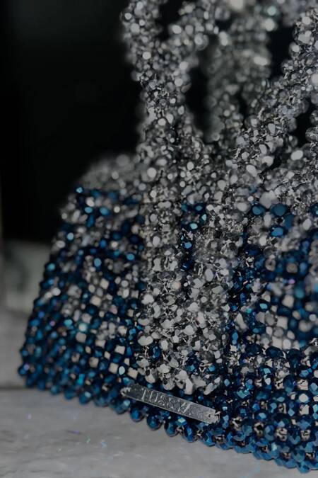 Shop_Tussya_Blue Crystals Ombre Handbag_Online_at_Aza_Fashions