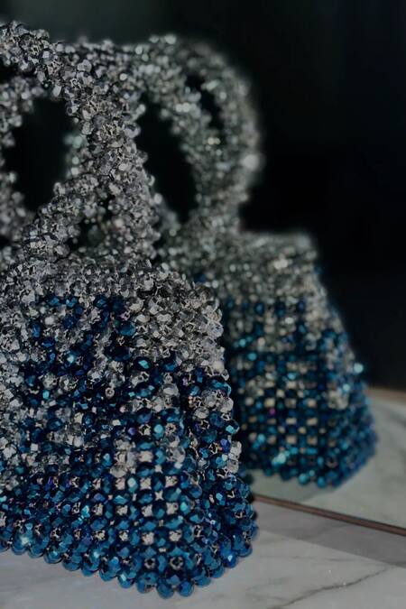 Tussya_Blue Crystals Ombre Handbag_at_Aza_Fashions