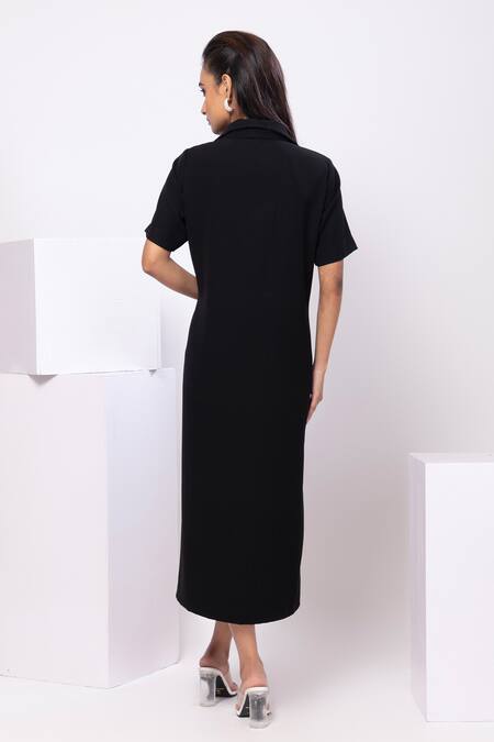 Shop Smriti By Anju Agarwal Black Sequins Polo Collar Midi Dress With Butterfly Embellishments at Aza Fashions Shop_Smriti By Anju Agarwal_Black Sequins Polo Collar Midi Dress With Butterfly Embellishments _at_Aza_Fashions