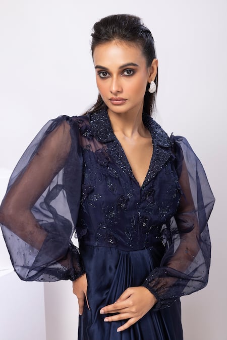 Buy Smriti By Anju Agarwal Navy Modal, Organza Sequins Collared Willow Maxi Dress Online at Aza Fashions Buy_Smriti By Anju Agarwal_Navy Modal, Organza Sequins Collared Willow Maxi Dress _Online_at_Aza_Fashions