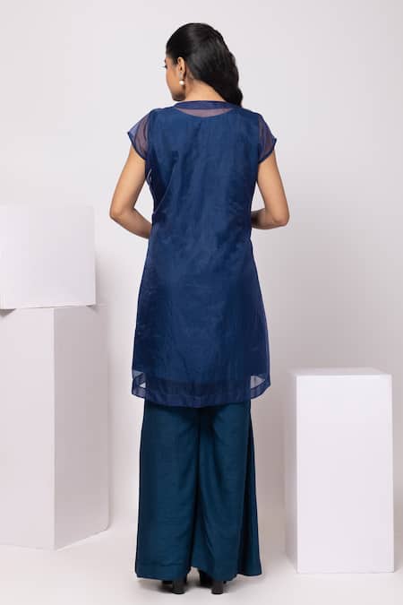 Shop Smriti By Anju Agarwal Navy Silk Embroidery Round , Open Midnight Leaf Co-ord Set at Aza Fashions Shop_Smriti By Anju Agarwal_Navy Silk Embroidery Round , Open Midnight Leaf Co-ord Set _at_Aza_Fashions