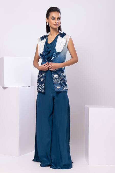 Buy Smriti By Anju Agarwal Navy Satin, Organza, Crepe Sequins, Embroidery Round Neck, Ombre Jacket Set Online at Aza Fashions Buy_Smriti By Anju Agarwal_Navy Satin, Organza, Crepe Sequins, Embroidery Round Neck, Ombre Jacket Set _Online_at_Aza_Fashions