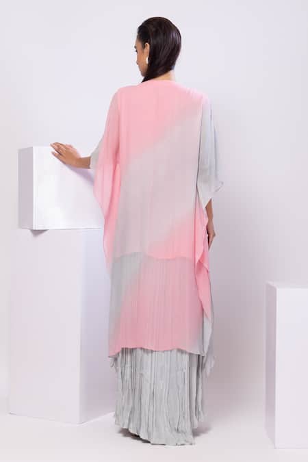 Shop Smriti By Anju Agarwal Pink Georgette, Crepe Sequins, Embroidery V-neck Blush Mist Shaded Kaftan Set at Aza Fashions Shop_Smriti By Anju Agarwal_Pink Georgette, Crepe Sequins, Embroidery V-neck Blush Mist Shaded Kaftan Set _at_Aza_Fashions