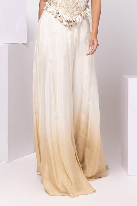 Smriti By Anju Agarwal Ivory Linen Tassels Round Neck Embroidered Golden Mirage Set Online at Aza Fashions Smriti By Anju Agarwal_Ivory Linen Tassels Round Neck Embroidered Golden Mirage Set _Online_at_Aza_Fashions