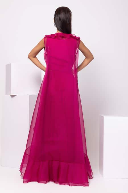 Smriti By Anju Agarwal Fuchsia Pink Grace Ruffled Jacket Set 