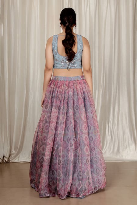 Aharin India Heavy Embroidered Purple Blouse & Printed Lehenga Set 