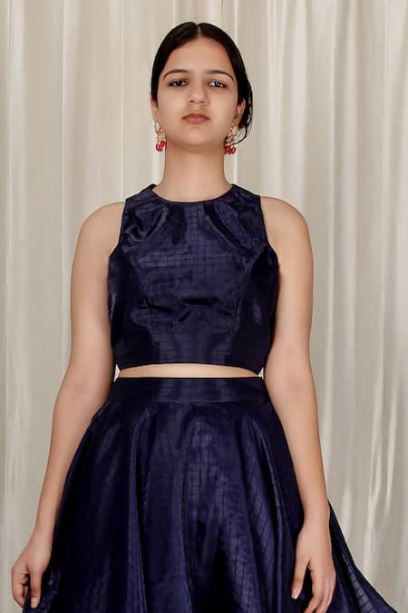 Aharin India Navy Organza Round Neck Blue Skirt And Blouse Set Online at Aza Fashions Aharin India_Navy Organza Round Neck Blue Skirt And Blouse Set _Online_at_Aza_Fashions