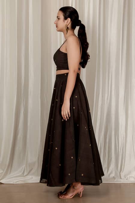 Buy Aharin India Black Handloom Cotton Embroidery Flared Handwoven Jamdani Skirt And Top Set Online at Aza Fashions Buy_Aharin India_Black Handloom Cotton Embroidery Flared Handwoven Jamdani Skirt And Top Set _Online_at_Aza_Fashions
