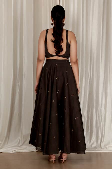 Aharin India Flared Handwoven Jamdani Skirt & Top Set 