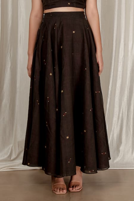 Buy Aharin India Black Handloom Cotton Embroidery Flared Handwoven Jamdani Skirt And Top Set Buy_Aharin India_Black Handloom Cotton Embroidery Flared Handwoven Jamdani Skirt And Top Set