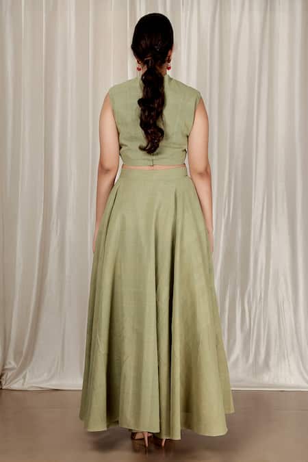 Aharin India Flared Handwoven Jamdani Skirt & Top Set 