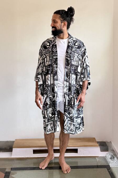 Aliaum_Black Rayon Handcrafted Kimono Jacket _Online_at_Aza_Fashions