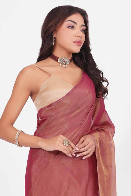 Amaara_Red Chanderi Silk Handloom Dark Saree _Online_at_Aza_Fashions