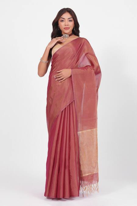 Shop_Amaara_Red Chanderi Silk Handloom Dark Saree _Online_at_Aza_Fashions