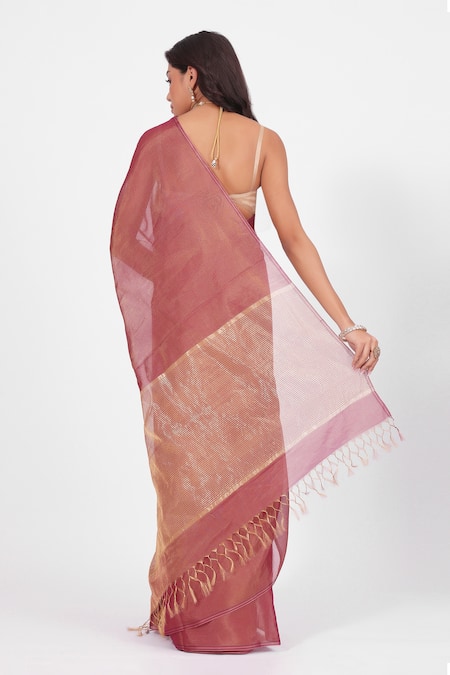 Amaara Handloom Dark Red Chanderi Silk Saree 