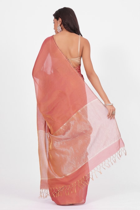 Amaara Rust Handloom Pure Chanderi Tissue Silk Saree 