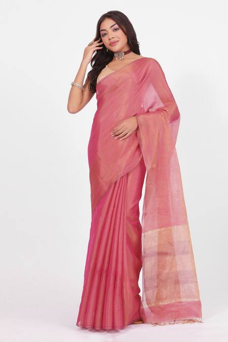 Amaara Pink Chanderi, Silk Handloom Dark Pure Tissue Saree Online at Aza Fashions Amaara_Pink Chanderi, Silk Handloom Dark Pure Tissue Saree _Online_at_Aza_Fashions