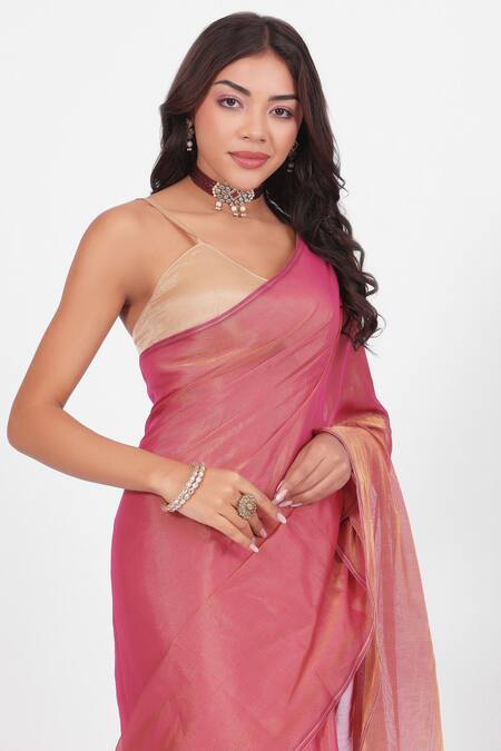 Buy Amaara Pink Chanderi, Silk Handloom Dark Pure Tissue Saree Online at Aza Fashions Buy_Amaara_Pink Chanderi, Silk Handloom Dark Pure Tissue Saree _Online_at_Aza_Fashions