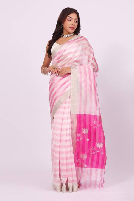Buy Amaara Pink Chanderi Silk Handloom Tissue Saree Online at Aza Fashions Buy_Amaara_Pink Chanderi Silk Handloom Tissue Saree_Online_at_Aza_Fashions