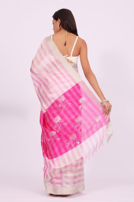 Shop Amaara Pink Chanderi Silk Handloom Tissue Saree at Aza Fashions Shop_Amaara_Pink Chanderi Silk Handloom Tissue Saree_at_Aza_Fashions