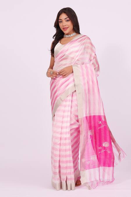 Buy Amaara Pink Chanderi Silk Handloom Tissue Saree Buy_Amaara_Pink Chanderi Silk Handloom Tissue Saree