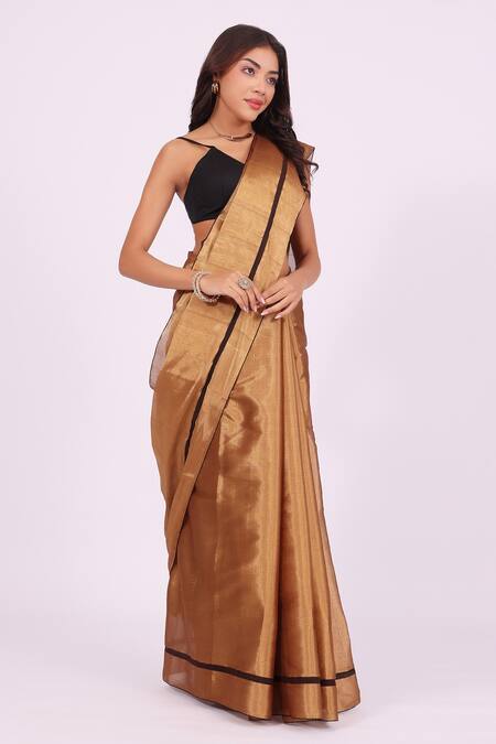 Amaara_Gold Chanderi Silk Dark Handloom Saree_Online_at_Aza_Fashions