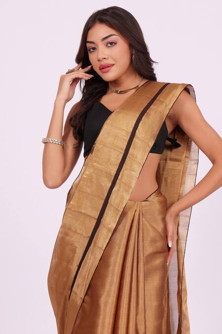 Buy_Amaara_Gold Chanderi Silk Dark Handloom Saree_Online_at_Aza_Fashions