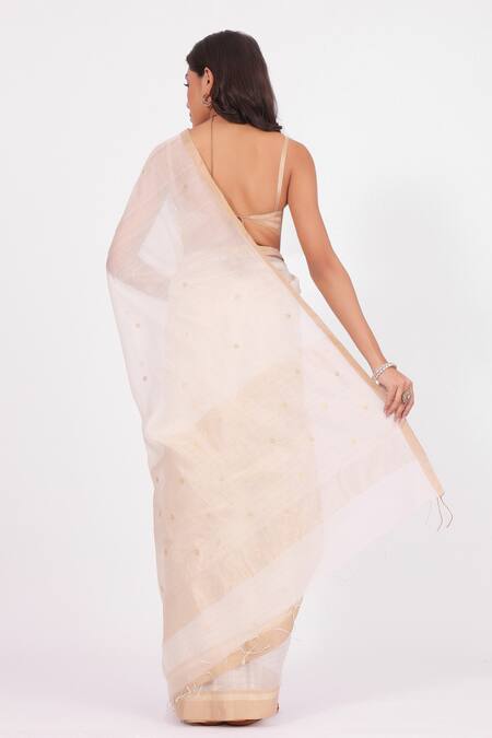 Shop_Amaara_Off White Chanderi Silk Embroidery Handloom Saree _at_Aza_Fashions