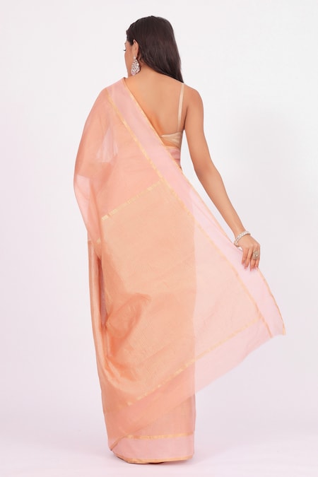 Amaara Handloom Peach Pure Chanderi Tissue Saree 
