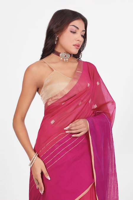 Shop_Amaara_Red Chanderi Silk Handloom Rani Pink Saree _Online_at_Aza_Fashions