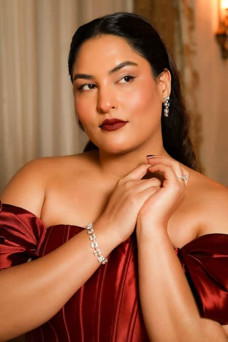 Shop Antithesis India Red Silk, Viscose Off-shoulder Sculpted Corset Mini Dress Online at Aza Fashions Shop_Antithesis India_Red Silk, Viscose Off-shoulder Sculpted Corset Mini Dress _Online_at_Aza_Fashions