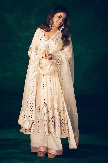 Gopi Vaid Embroidered Ivory Anarkali Set 