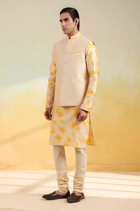 Buy_Label Niti Bothra_Beige Silk, Silk, Embroidery Hand Dyed Shibori Bundi Set _Online_at_Aza_Fashions