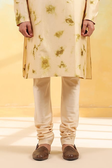 Buy_Label Niti Bothra_Beige Chanderi Silk Hand Dyed Shibori Kurta Set _Online_at_Aza_Fashions