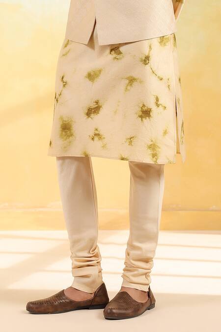 Label Niti Bothra_Beige Chanderi Silk Embroidery Hand Dyed Shibori Bundi Set _Online_at_Aza_Fashions