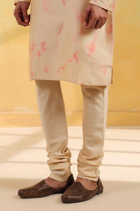 Label Niti Bothra_Beige Chanderi Silk Embroidery Hand Dyed Shibori Kurta Set _Online_at_Aza_Fashions