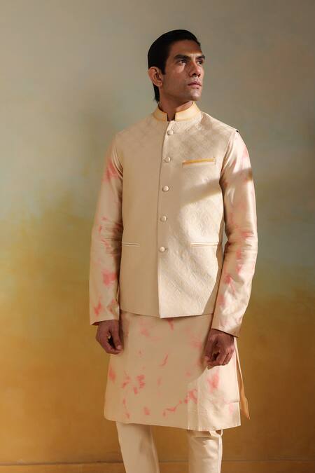 Label Niti Bothra_Beige , , Embroidery And Pink Shibori Bundi Set _at_Aza_Fashions