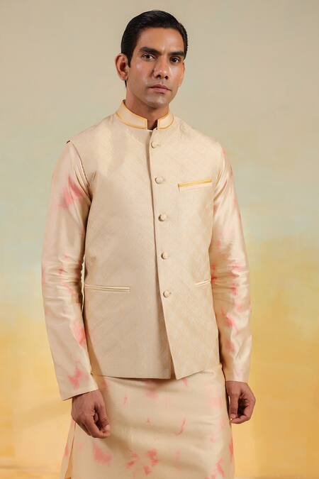 Buy_Label Niti Bothra_Beige , , Embroidery And Pink Shibori Bundi Set 