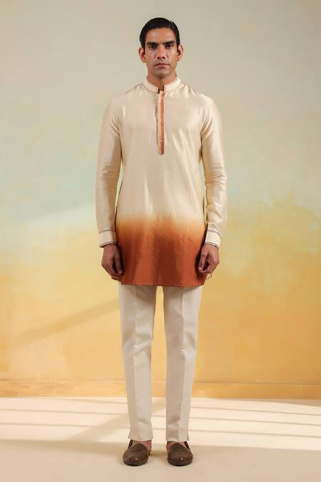 Buy_Label Niti Bothra_Beige Chanderi Silk Embroidery Ombre Thread Kurta 