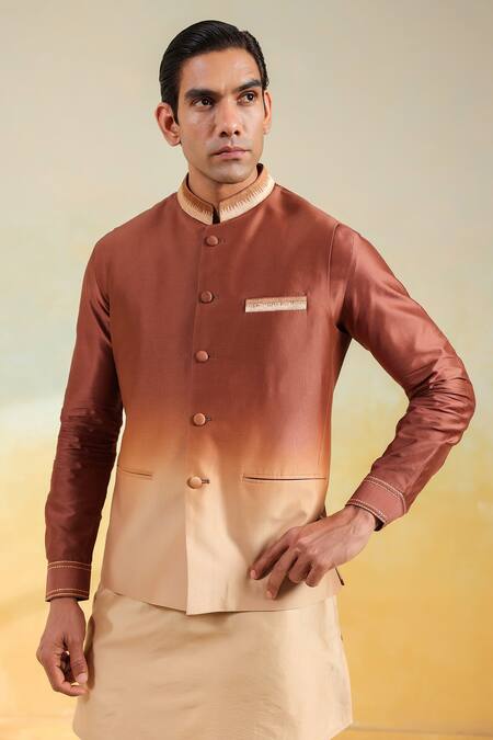 Buy_Label Niti Bothra_Brown Chanderi , Chanderi, Embroidery Ombre Thread Bundi Set 