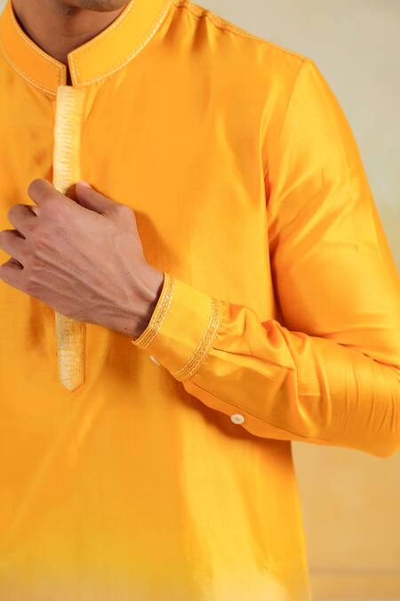 Buy_Label Niti Bothra_Yellow Silk, Chanderi Embroidery Ombre Thread Kurta 