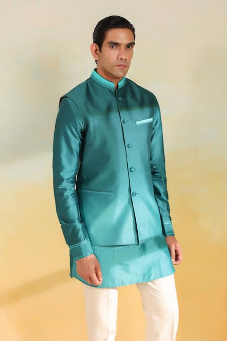 Buy_Label Niti Bothra_Blue Silk, Silk, Embroidery Ombre Thread Bundi Set _Online_at_Aza_Fashions