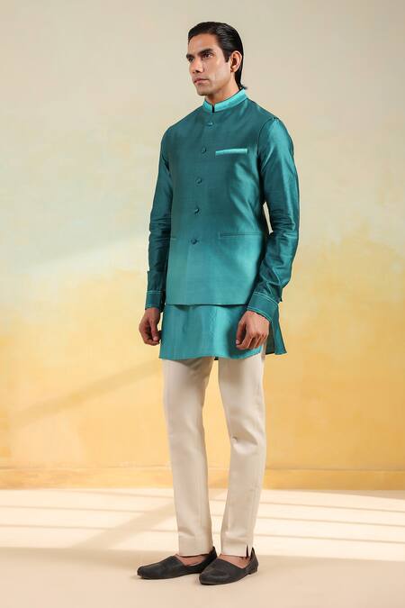 Shop_Label Niti Bothra_Blue Silk, Silk, Embroidery Ombre Thread Bundi Set _Online_at_Aza_Fashions