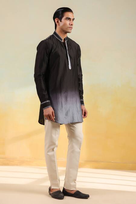 Label Niti Bothra_Black Chanderi Silk Embroidery Ombre Thread Kurta _Online_at_Aza_Fashions