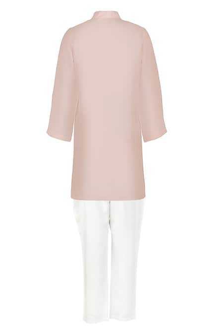 Shop_Rang By Les Petits_Peach Cotton Embroidery Placket Kurta Set