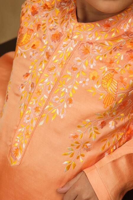 Buy_Rang By Les Petits_Orange Cotton Embroidery Floral Kurta Set