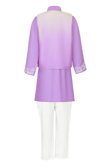 Buy_Rang By Les Petits_Lilac Cotton Mirrors, Embroidery Kurta Set_Online_at_Aza_Fashions
