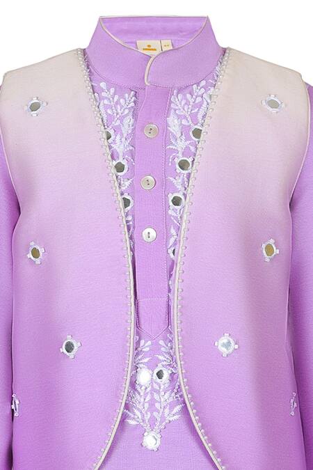 Shop_Rang By Les Petits_Lilac Cotton Mirrors, Embroidery Kurta Set_Online_at_Aza_Fashions
